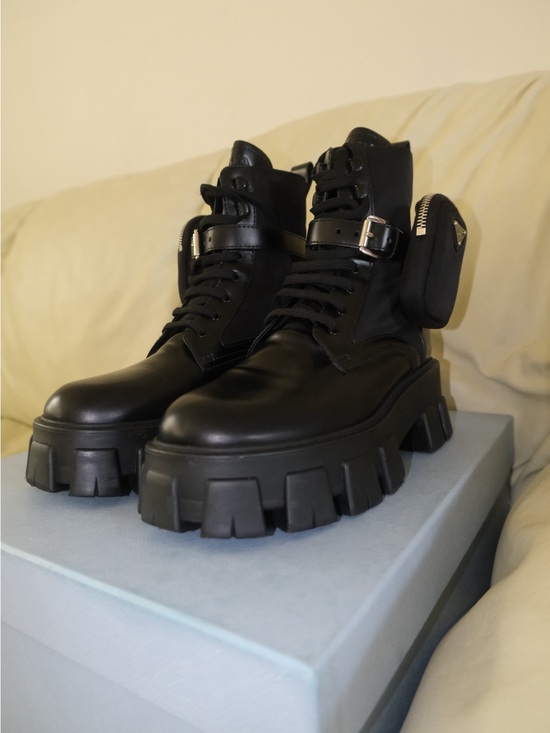 Prada Shoes - Prada Black Leather Combat Boots with Detachable Pouch